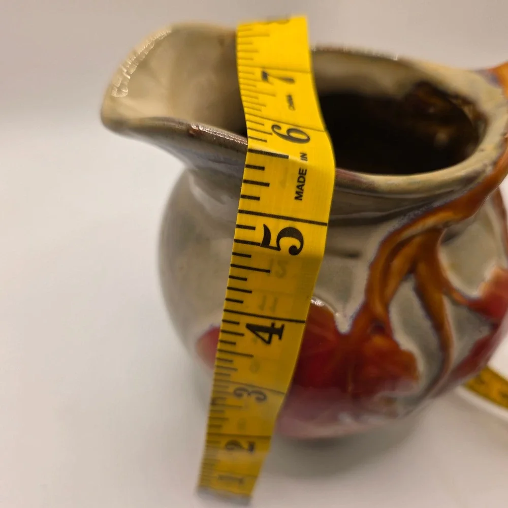 Vintage Studio Pottery Glazed Stoneware Maple Leaf Pitcher Branch Handle 5.5